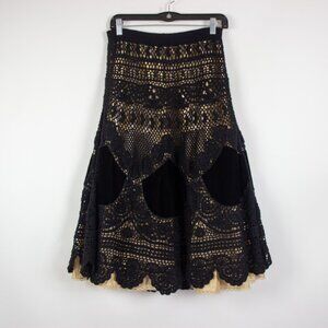 IPSA Anthropologie Velvet and Crochet Black Fairycore Goth Skirt